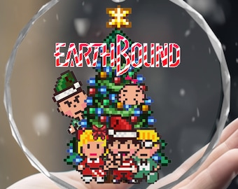 Adorno de acrílico para árbol de Navidad con el videojuego Earthbound de SNES, regalo personalizado para Navidad, decoración retro para gamers, regalo para gamers geeks.