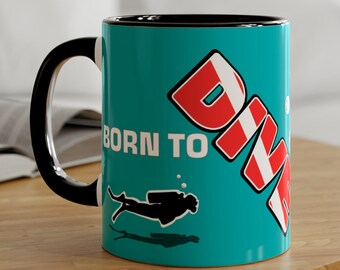 Taza "Born to Dive": Regalo para buceadores, deportes subacuáticos, 325 ml