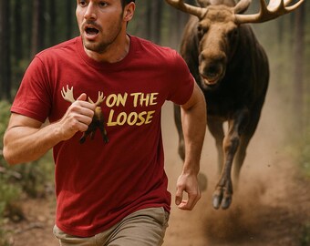 Moose on the loose T-Shirt, Fun Gift for Nature Lovers, Casual Wear for Outdoor Adventures, Wildlife, Unisex Apparel, Summer Style