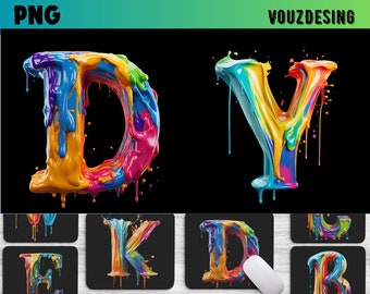 VouzDesign Vibrant Paint Dripping Alphabet Letter Wall Art Mousepad Wall Art Bundle PNG