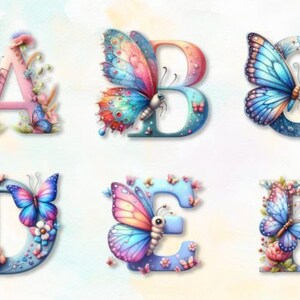 Vouzdesign Watercolor Butterfly Alphabet Clipart Png Graphic - Etsy