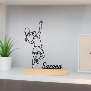 Tennis Player Woman Sculpture with Wooden Base