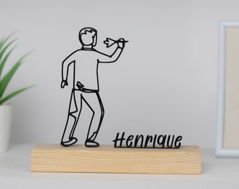 Darting Darts Player Sculpture with Wooden Base