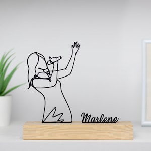 Singer Woman Sculpture with Wooden Base