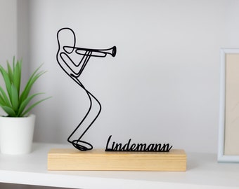 Trumpet Trumpeter Sculpture with Wooden Base