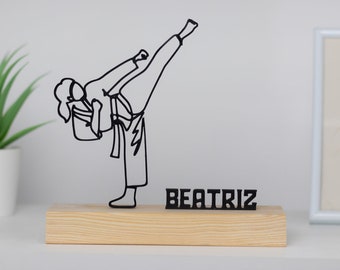 Taekwondo Woman Sculpture with Wooden Base