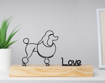 Poodle Dog with Wooden Base