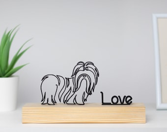 Shih Tzu Dog with Wooden Base