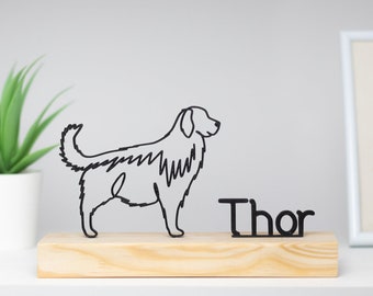 Golden Retriever Sculpture with Wooden Base