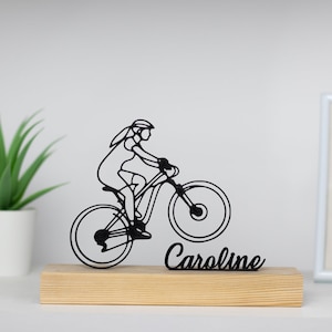 Woman Mountain Bike MTB Sculpture with Wooden Base