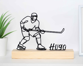 Hockey Player Sculpture with Wooden Base