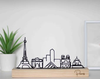 Paris Skyline Sculpture with Wooden Base