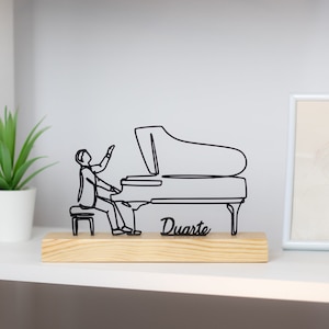 Pianist Piano Sculpture with Wooden Base