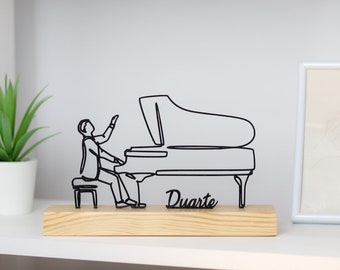 Sculpture de pianiste pour piano avec socle en bois