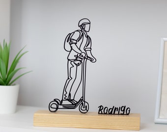 Scooter Man 2 Sculpture with Wooden Base