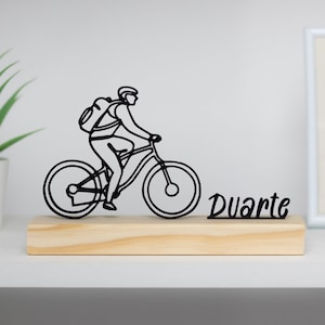 Man Mountain Bike MTB Sculpture with Wooden Base