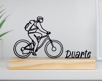 Man Mountain Bike MTB Sculpture with Wooden Base