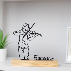 Violin Player Sculpture with Wooden Base