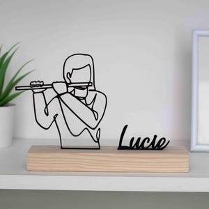Flute Flutist Woman Sculpture with Wooden Base