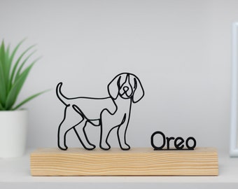 Beagle Sculpture with Wooden Base