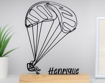 Paragliding Paraglider Sculpture with Wooden Base