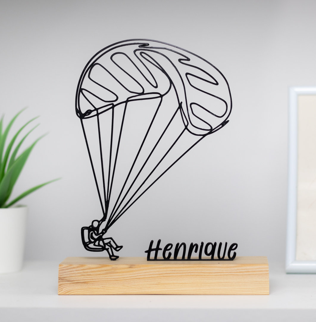 Paragliding Paraglider Sculpture with Wooden Base