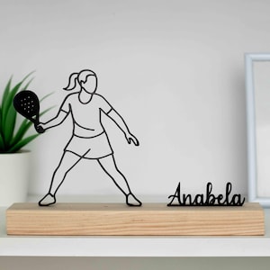Padel Player Female Sculpture with Wooden Base