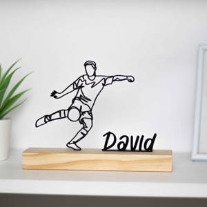 Soccer Player Sculpture with Wooden Base