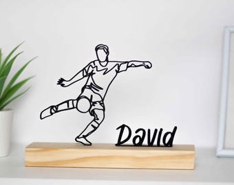 Soccer Player Sculpture with Wooden Base