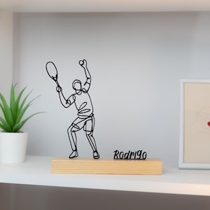 Tennis Player Man Sculpture with Wooden Base