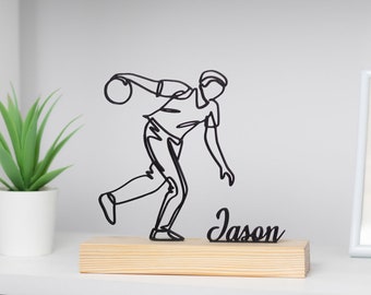 Bowling Player Sculpture with Wooden Base