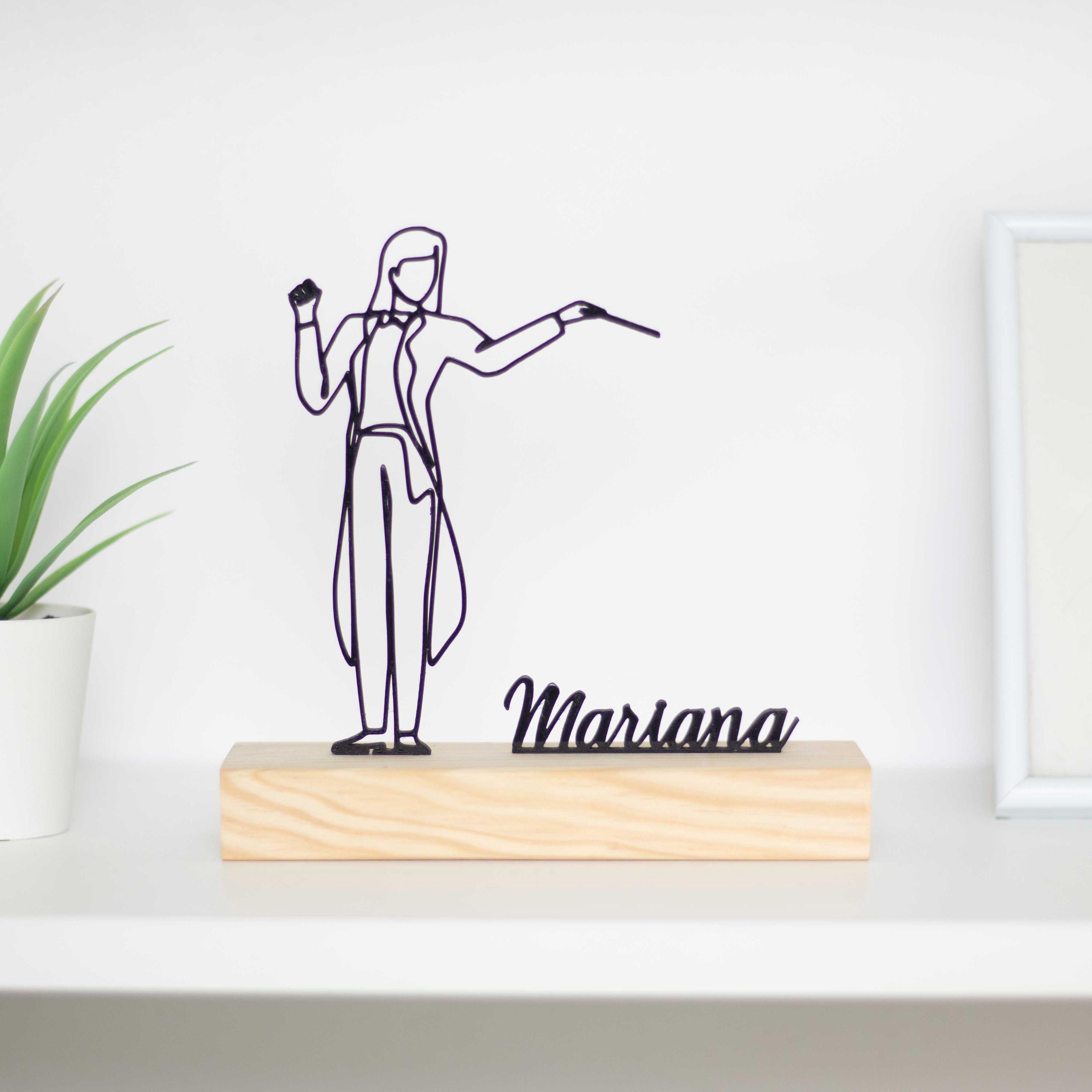 Female Orchestra Conductor Sculpture with Wooden Base