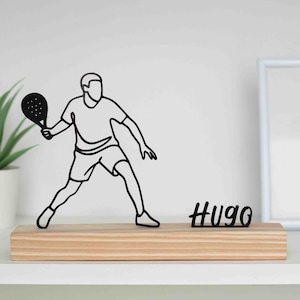Padel Player Male Sculpture with Wooden Base