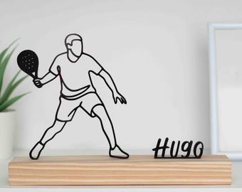 Padel Player Male Sculpture with Wooden Base