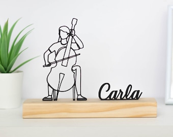 Cello Cellist Sculpture with Wooden Base