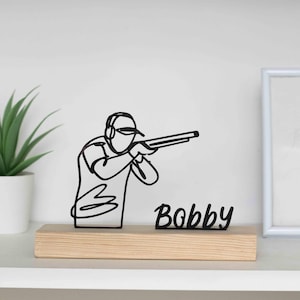 Sport Shooting Sculpture with Wooden Base