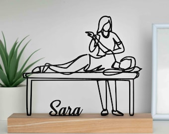 Sculpture de thérapeute/masseuse/kinésithérapeute/chiropracteur avec socle en bois
