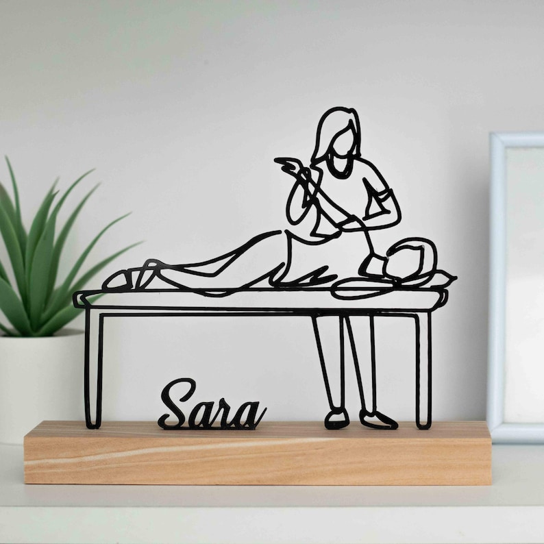 Custom therapist sculpture, a unique gift for massage therapists or chiropractors, ideal for awards or serene physiotherapy decor.