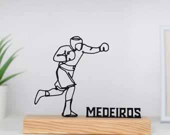 Boxing Man Sculpture with Wooden Base