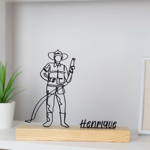 Fireman Firefighter Sculpture with Wooden Base