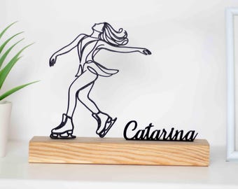Ice Skater Sculpture with Wooden Base
