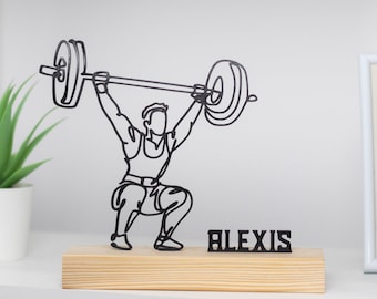 Crossfit Snatch Man Sculpture with Wooden Base