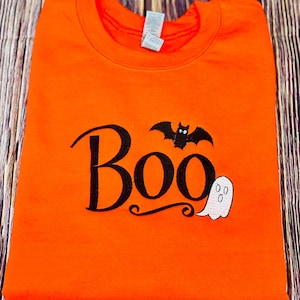 Boo Embroidered Halloween Sweatshirt | Spooky Season Fun Fall Crewneck Sweater | Autumn Hoodie