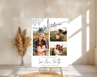 Graduation Welcome Sign with Photo Boho Graduation Entrance Welcome Sign College Graduation Party Custom Poster Party Sign Graduation