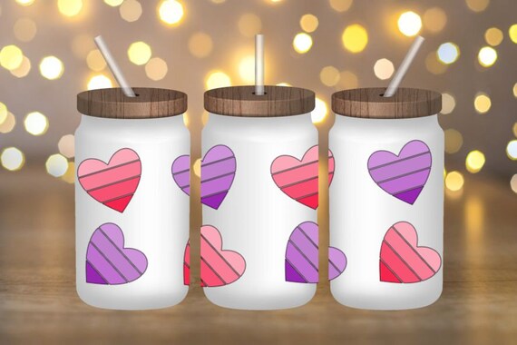Retro Hearts Glass Can Cup - 16 FL OZ - Etsy