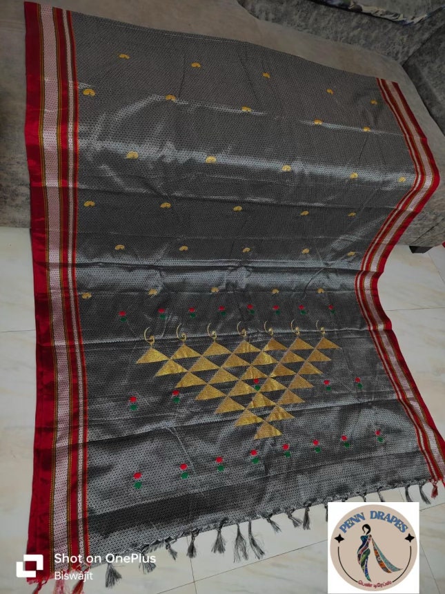 Maroon - Nath Work Silk Cotton Khun Saree 07