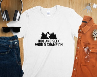 T-shirt champion de cache-cache - T-shirt de randonnée amusant - Chemise d'aventure en plein air - Cadeau unique pour les randonneurs, chemise de randonnée confortable