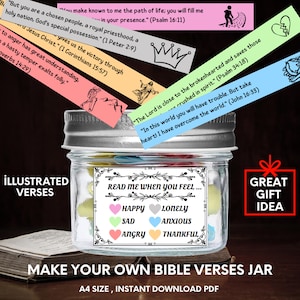 Bible Verses Jar for Emotions / Bible Jar Do it yourself / Color Coded Positive Scripture Verses in Faith Based Christian Printable Gift
