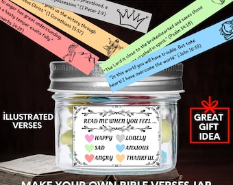 Bible Verses Jar for Emotions / Bible Jar Do it yourself / Color Coded Positive Scripture Verses in Faith Based Christian Printable Gift