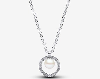 Treated Freshwater Cultured Pearl & Pavé Collier Necklace , 925 Silver , Bracelets and Necklaces For Charms Pendants , Jewelry Gift For Her